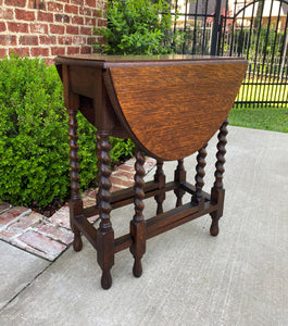 Small Antique English Oak Drop Leaf Gateleg Barley Twist Sofa Table Nightstand