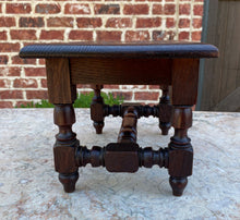 Load image into Gallery viewer, Antique English Kettle Stand Foot Stool Oak Turned Post Carved Top Leaves PETITE