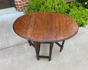 Small Antique English Oak Drop Leaf Gateleg Barley Twist Sofa Table Nightstand