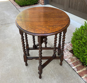 Small Antique English Oak Drop Leaf Gateleg Barley Twist Sofa Table Nightstand