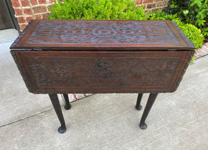 Antique English Table Drop Leaf Gateleg Pad Foot Square Top Oak Carved Victorian