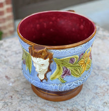 Load image into Gallery viewer, Antique English Majolica Planter Cache Pot Jardiniere Vase Blue Floral Masks