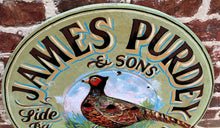 Load image into Gallery viewer, English Sign Lodge Pub Painted Wooden James Purdey Shotguns Pheasant