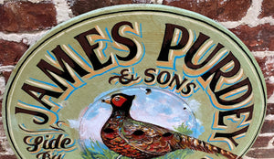 English Sign Lodge Pub Painted Wooden James Purdey Shotguns Pheasant