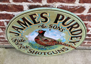 English Sign Lodge Pub Painted Wooden James Purdey Shotguns Pheasant