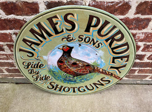 English Sign Lodge Pub Painted Wooden James Purdey Shotguns Pheasant