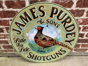 English Sign Lodge Pub Painted Wooden James Purdey Shotguns Pheasant