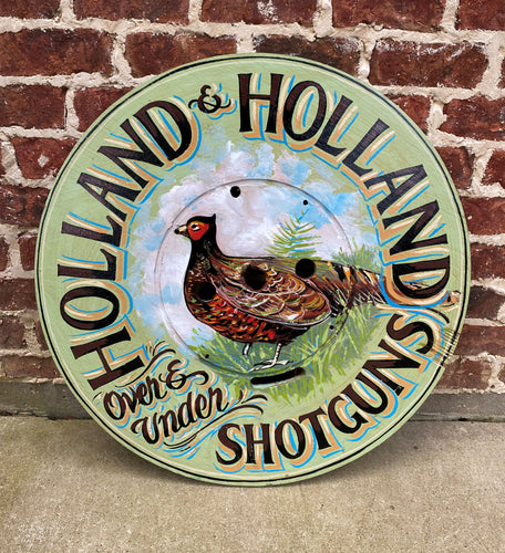 English Sign Pub Lodge Painted Wood Holland & Holland Shotgun Pheasant