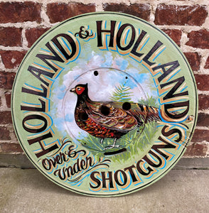 English Sign Pub Lodge Painted Wood Holland & Holland Shotgun Pheasant