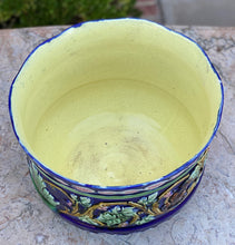 Load image into Gallery viewer, Antique French Majolica Planter Cache Pot Jardiniere Vase Bowl Blue Floral LARGE