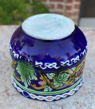 Load image into Gallery viewer, Antique French Majolica Planter Cache Pot Jardiniere Vase Bowl Blue Floral LARGE