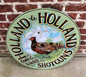 English Sign Pub Lodge Painted Wood Holland & Holland Shotgun Pheasant