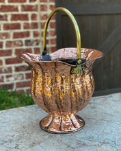 Load image into Gallery viewer, Antique English Planter Basket Hammered Copper w Brass Handle Coal Hod Hearth