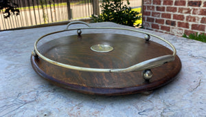 Antique English Oak and Silver Serving Tray Platter OVAL Trophy Tray