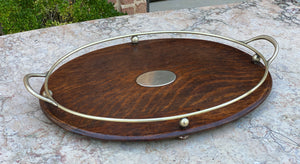 Antique English Oak and Silver Serving Tray Platter OVAL Trophy Tray