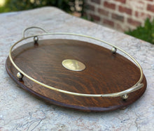 Load image into Gallery viewer, Antique English Oak and Silver Serving Tray Platter OVAL Trophy Tray