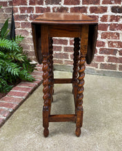 Load image into Gallery viewer, Antique English Drop Leaf Gateleg Barley Twist Nightstand Oval Honey Oak c.1920s