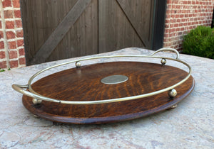 Antique English Oak and Silver Serving Tray Platter OVAL Trophy Tray