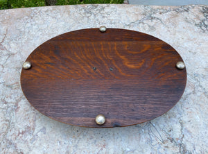 Antique English Oak and Silver Serving Tray Platter OVAL Trophy Tray