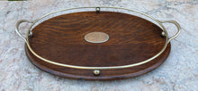 Load image into Gallery viewer, Antique English Oak and Silver Serving Tray Platter OVAL Trophy Tray