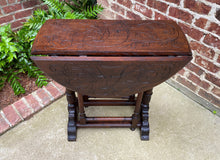 Load image into Gallery viewer, Antique English Table Drop Leaf Gateleg Turned Post Carved Top Trestle Base Oak