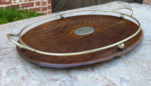 Antique English Oak and Silver Serving Tray Platter OVAL Trophy Tray