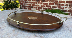 Antique English Oak and Silver Serving Tray Platter OVAL Trophy Tray