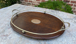 Antique English Oak and Silver Serving Tray Platter OVAL Trophy Tray