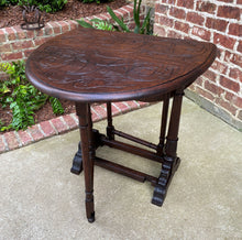 Load image into Gallery viewer, Antique English Table Drop Leaf Gateleg Turned Post Carved Top Trestle Base Oak