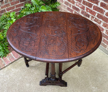 Load image into Gallery viewer, Antique English Table Drop Leaf Gateleg Turned Post Carved Top Trestle Base Oak