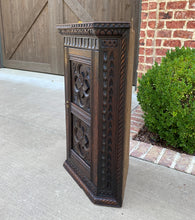 Load image into Gallery viewer, Antique English Corner Cabinet Carved Oak Hanging Wall Cabinet Large Storage 19C