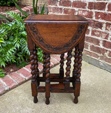 Load image into Gallery viewer, Antique English Table Drop Leaf Gateleg SUPER PETITE Barley Twist Oak Carved Top