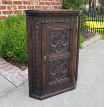 Load image into Gallery viewer, Antique English Corner Cabinet Carved Oak Hanging Wall Cabinet Large Storage 19C