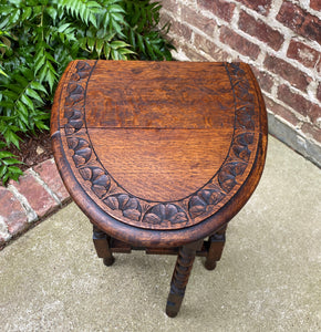 Antique English Table Drop Leaf Gateleg SUPER PETITE Barley Twist Oak Carved Top