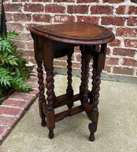 Load image into Gallery viewer, Antique English Table Drop Leaf Gateleg SUPER PETITE Barley Twist Oak Carved Top