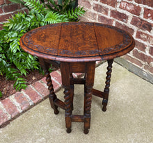 Load image into Gallery viewer, Antique English Table Drop Leaf Gateleg SUPER PETITE Barley Twist Oak Carved Top