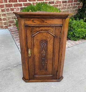 Antique English Corner Cabinet Tiger Oak Wall Hanging Cabinet Storage Large 19C