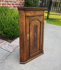 Antique English Corner Cabinet Tiger Oak Wall Hanging Cabinet Storage Large 19C