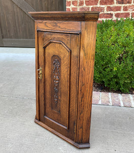 Antique English Corner Cabinet Tiger Oak Wall Hanging Cabinet Storage Large 19C