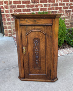 Antique English Corner Cabinet Tiger Oak Wall Hanging Cabinet Storage Large 19C