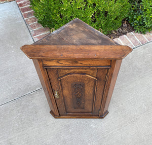 Antique English Corner Cabinet Tiger Oak Wall Hanging Cabinet Storage Large 19C