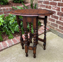 Load image into Gallery viewer, Antique English Table Drop Leaf Gateleg SUPER PETITE Barley Twist Oak Carved Top