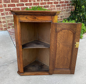 Antique English Corner Cabinet Tiger Oak Wall Hanging Cabinet Storage Large 19C