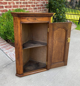 Antique English Corner Cabinet Tiger Oak Wall Hanging Cabinet Storage Large 19C