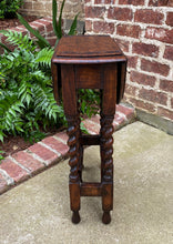 Load image into Gallery viewer, Antique English Table Drop Leaf Gateleg SUPER PETITE Barley Twist Oak Carved Top