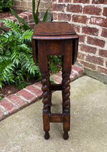 Antique English Table Drop Leaf Gateleg SUPER PETITE Barley Twist Oak Carved Top