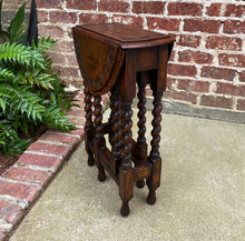 Load image into Gallery viewer, Antique English Table Drop Leaf Gateleg SUPER PETITE Barley Twist Oak Carved Top