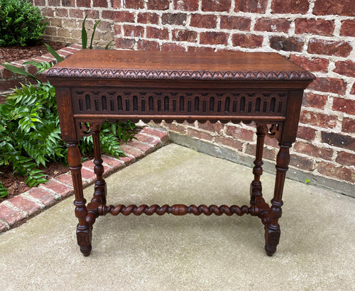 Antique English Table Console Entry Sofa Table w Drawers Oak Barley Twist c.1900