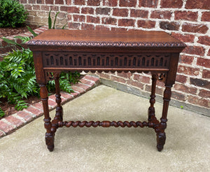 Antique English Table Console Entry Sofa Table w Drawers Oak Barley Twist c.1900