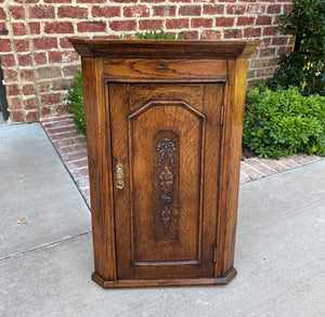 Antique English Corner Cabinet Tiger Oak Wall Hanging Cabinet Storage Large 19C